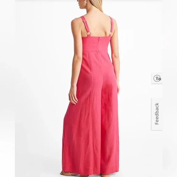 Express Pink Linen Blend Wide Leg Jumpsuit. Square Neck Sleeveless. Size small - Picture 3 of 4